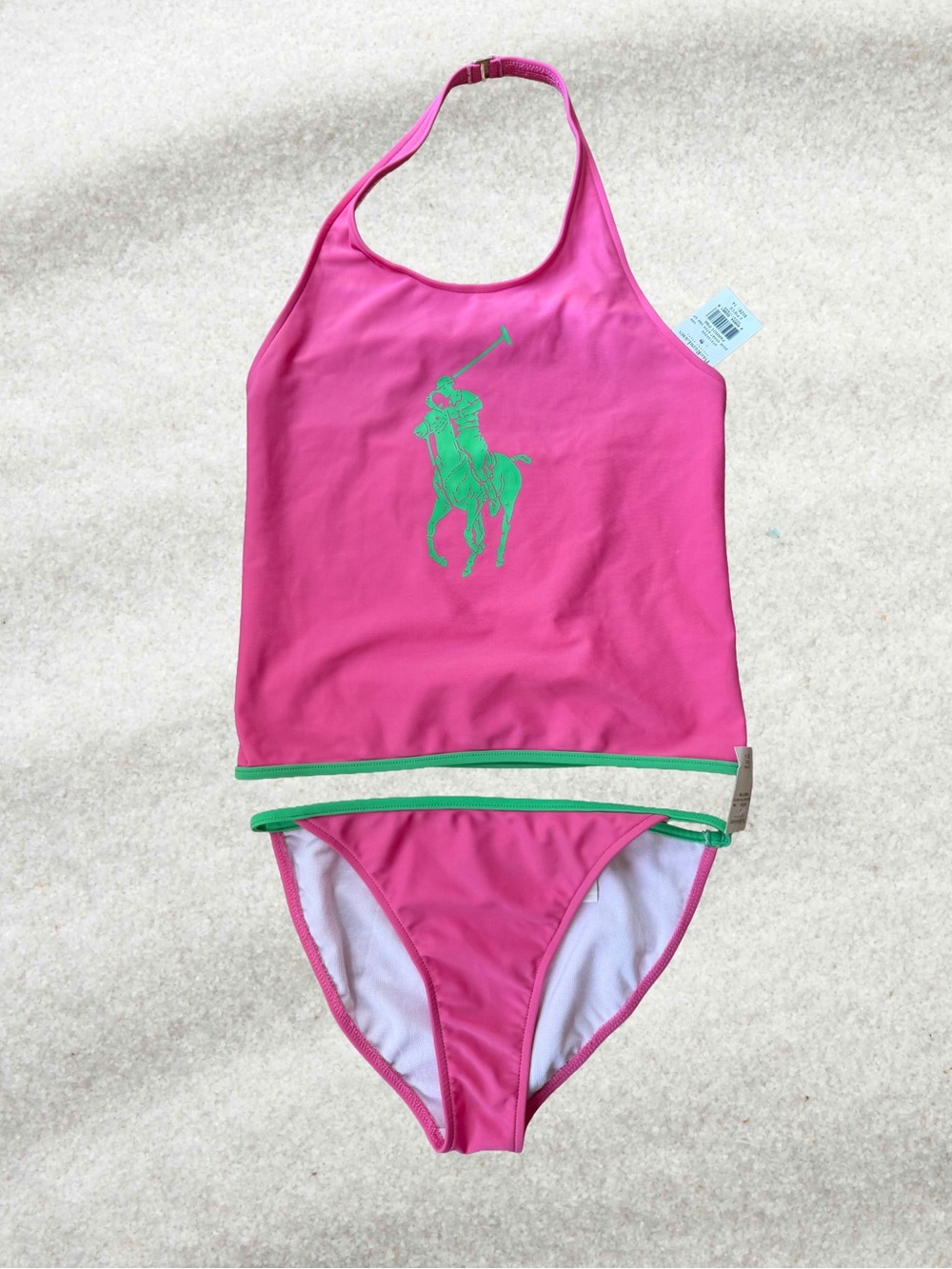 Polo Ralph Lauren Big Pony Pink Green Girls Tankini Swim Bathing Suit Sz 14 NWT